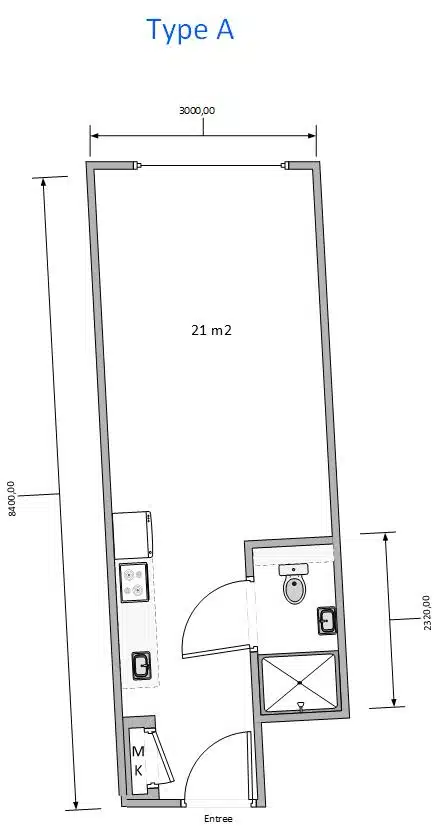 plattegrond Type A studenten studio laagstraat