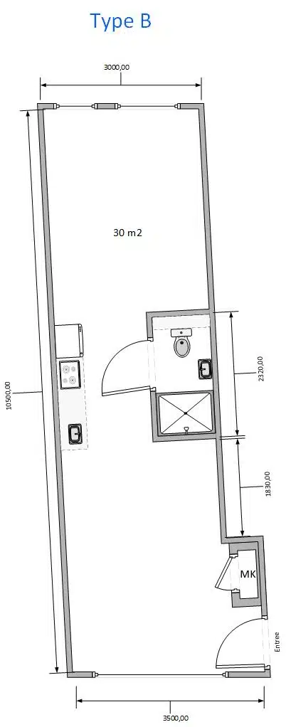 plattegrond Type B studenten studio laagstraat
