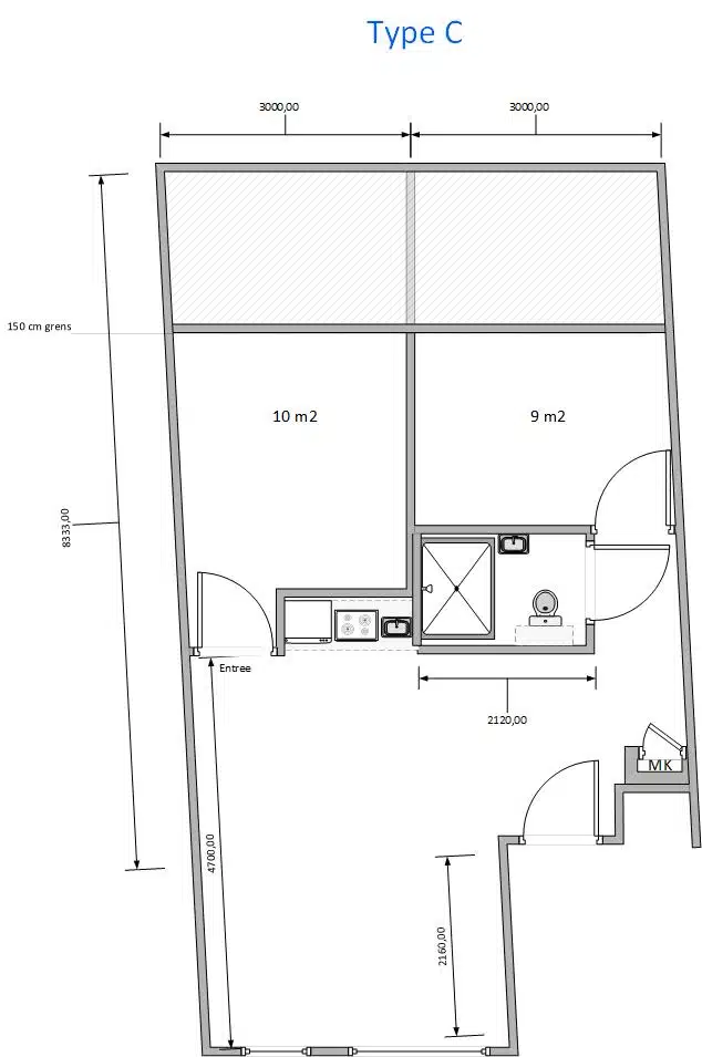 plattegrond Type C studenten studio laagstraat